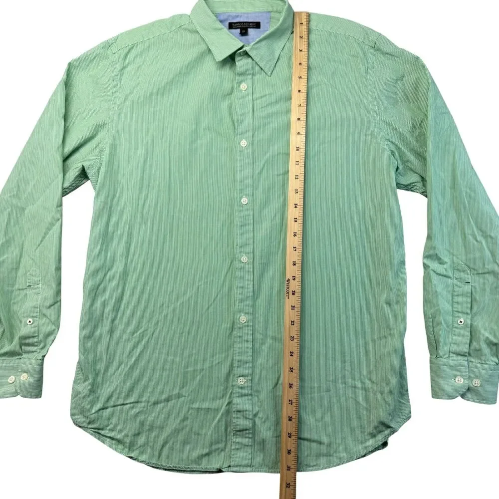 Banana Republic Shirt Mens Extra Large Green Slim Fit Striped Soft Wash Tailored